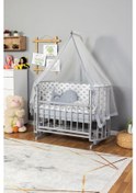 Resim Ahşap Beşik Anne Yanı Beşik Gri 60x120 Gri Balina Uyku Seti Yatak Gri 