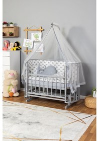 Resim Ahşap Beşik Anne Yanı Beşik Gri 60x120 Gri Balina Uyku Seti Yatak Gri 