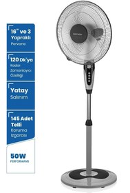 Resim GoldMaster Esen 16 inch Bakır Motorlu Telli Koruma Izgaralı Zaman Ve Hız Ayarlı Ayaklı Vantilatör 