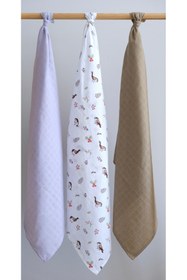 Resim runbaby ( 3 Adet ) 100x75cm %100 Pamuk 3'lü Müslin Örtü Set 