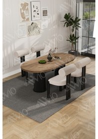 Resim Avvio Cydney Serisi Bohem Ayak 4'lü Metal Pofi Demonte Sandalye 80x140 Masa Sandalye Takımı Akça Masa Sandalye Siyah Kumaş Krem 