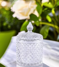 Resim Kaite Kristal Desenli Cam Şekerlik 550 ml 