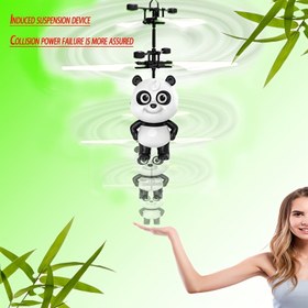 Resim Sevimli panda modeli oyuncak uçak, indüksiyon uzaktan kumandalı çift modlu helikopter, kız çocukları için ışıklı doğum günü ve Yeni Yıl hediyesi 