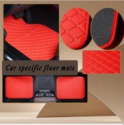 Resim Honeybeeshop 4 Adet Üç Katmanlı Xpe Araba Zemin Matları Kırmızı Siyah Mavi Dikişli Kapitone Tasarım Sol Sürüş Araçlar İçin Evrensel Uygunluk 2015-2023 Tesla Model S 