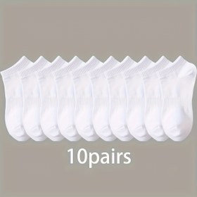 Resim 10/16/20/30 Çift Unisex Beyaz Ayak Bileği Çorapları - Tüm Mevsimler İçin Rahat Tasarım, Erkekler ve Kadınlar İçin Sevimli Klasik Çoraplar, Konforlu Ayakkabılar, Minimalist Çorap Tasarımı, Nefes Alabilen Kumaş 