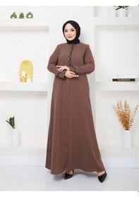 Resim Nevayla Moda Büyük Beden Taş Detaylı Ferace Taba 