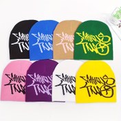 Resim Y2K Moda Jacquard Erkek Şapka, %100 Akrilik Esnek Hip Hop Şapka Harfli, Sokak Stili Örgü Kış Baş Giysisi, Makine Yıkamalı, Tüy Yok 