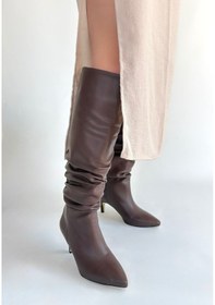 Resim Pabucmarketi Kahverengi Kadın Topuklu Çizme Çok Renkli 