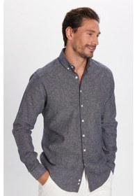 Resim Tudors Erkek Slim Fit Dar Kesim Uzun Kollu Keten Premium Seri Düğmeli Yaka Spor Antrasit Gömlek-32817 Antrasit 