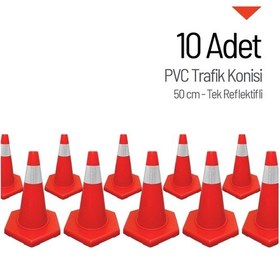 Resim 10'lu Pvc Trafik Konisi Seti 50 Cm Tek Reflektifli Trafik Dubası-3634 
