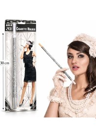 Resim 30 Cm Gümüş Payetli Sigara Tutacağı 1920 Ler Gatsby Csmtex - 8 Parti Aksesuarı 