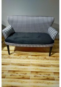 Resim Azra Mobilya Siyah Desenli Kareli Çay Seti Koltuk Takımı Salon Balkon Kafe Ofis Kollu Oturma Grubu Siyah 