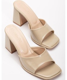 Resim Büyük Beden Kadın Topuklu Terlik Bej Rugan İnce Bantlı-3886 Bej 