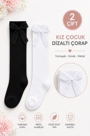 Resim tibo 2 Çift Burun Dikişsiz Kız Çocuk Kurdeleli Dizaltı Çorap 