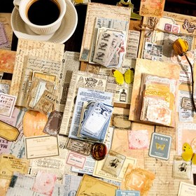 Resim 100 Adet Vintage Scrapbooking Malzemeleri Seti - Dekoratif Çıkartmalar ve Ephemera ile Retro Günlük Tutma, DIY El Sanatları, Kolaj Sanatı, Kart Yapımı & Planlayıcılar için Kağıt Tasarım Paketi - Haki & Zerdeçal Renkli 