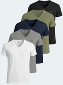 Resim Slazenger SARGON 5 li Set Erkek Tişört Beyaz - Siyah - Lacivert - Haki - Gri 