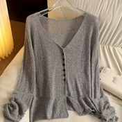 Resim ZD0411530 Şık Hafif V-Yaka Kardigan - Şeffaf Yazlık Uzun Kollu Şal, Polyester Karışımı, İlkbahar/Yaz/Sonbahar için Uygun, Kadınların Günlük Seksi Tarzı, Zarif Açık Ön | Parlak Kumaş 