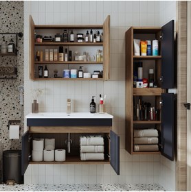 Resim ROOMART '' Lavabolu '' Atlantik - Antrasit Mat Mdf 85 Cm Alt Dolap Aynalı Üst Dolap Boy Dolap 