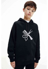 Resim Berber Kuaför Barber Shop Baskılı Unisex Çocuk Kapüşonlu Sweat (528608992) 