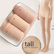 Resim 1 Çift Şık Bej Zayıflatıcı Külotlu Çorap Kadınlar İçin - Dayanıklı, Karışmayan & Görünmez, Yüksek Bel Benzersiz Petek Desenli, Yumuşak Polyester/Spandex Karışımı, Şık Görünüşler İçin Mükemmel 