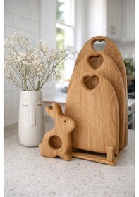 Resim Ahşap Set Kesme Tahtası Ve Altlık Tavşan Yumurtalık Hediye Ahşap 