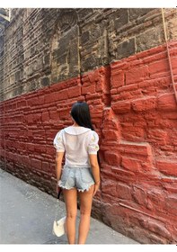 Resim Beyaz Çiçek Nakışlı Kısa Kollu Gömlek Beyaz 