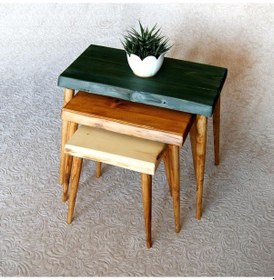 Resim Doğal Ağaç Masif Kütük 3’Lü Zigon Sehpa (361421857) 