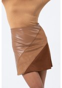 Resim Kahverengi Süet Detaylı Kadın Mini Deri EtekTasarım,Hediye,Büyük Beden Kahverengi 