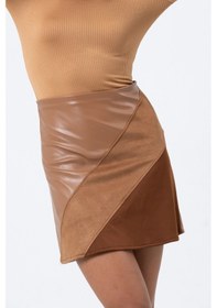 Resim Kahverengi Süet Detaylı Kadın Mini Deri EtekTasarım,Hediye,Büyük Beden Kahverengi 