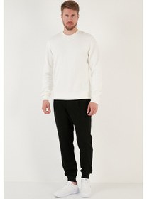 Resim Buratti Pamuklu Relaxed Fit Bisiklet Yaka Erkek Sweat 5905453 Ekru 