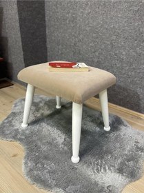 Resim Trend Lake Krem Ahşap Ayak Uzatma Pufu Makyaj Koltuğu Bench Tabure 