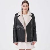 Resim Siyah Deri Kadın Kürk Mont - K23KKM320388-Q3H 