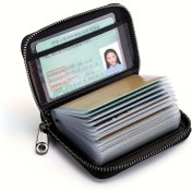 Resim RFID Engelleme Suni Deri Cüzdan | Ultra-İnce, Çoklu Kart Yuvaları, Dayanıklı ve Şık Siyah Organizatör, Erkekler ve Kadınlar için Fermuarlı Kapatma | Güvenli ve Zarif Kredi Kartı Depolama Çözümü, Kart Tutucu 