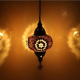 Resim Dekoratif MOZAİK TEKLİ AVİZE EL YAPIMI OSMANLI LAMBASI 