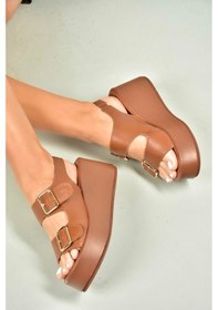 Resim Fox Shoes U946418509 Taba Dolgu Topuklu Kadın Ayakkabı Taba-suni Deri 