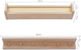 Resim Montessori Ahşap Hazeran 2’li Duvar Rafı Seti – Askılı Mini Raf ve Kitaplık, Doğal Tasarım 