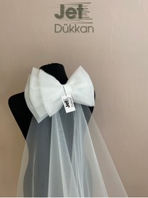 Resim JetDukkan Gelinlik Duvağı, 3 Katlı Fiyonklu Duvak - Gelin Duvağı, Nikah Duvağı, Gelin Aksesuarı 