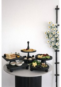 Resim Justwood Siyah5li 2 Katlı Kek Standı, 25 Cm Pastalık, 25 Cm Risus, 17x25 Risus,25x25 Piramit Ahşap Çeyiz Seti Siyah 
