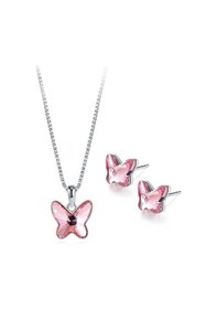Resim Monemel Kristal Pembe Taşlı Kelebek Kolye Küpe Set Altın Kaplama N08001p Gümüş - Rodyum 