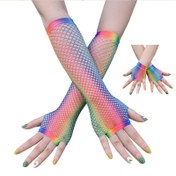 Resim 1 Çift Kadın Bohem Gökkuşağı Tie-Dye Balık Ağı Eldivenleri - Elastik Mesh Parmaksız Dokunmatik Ekran Eldivenler, Kısa/Orta/Uzun Boyutlarda Partiler, Festivaller & Düğünler için, Sevimli Eldivenler, Festival Aksesuarları, Dikişsiz Yapı, Parti Aksesuarları, Hiphop Modası, Nefes Alabilen Kumaş, Gece Yaşamı Modası 
