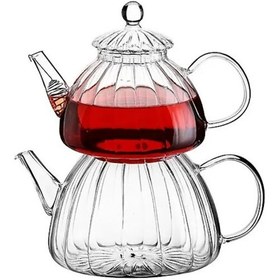 Resim Sodelicious Ateşe Dayanıklı Borasilikat Cam Çaydanlık Takım 2'li Set Şeffaf 