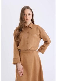 Resim DeFacto Regular Fit Süet Uzun Kollu Gömlek Tunik E5917AX24WNBG138 