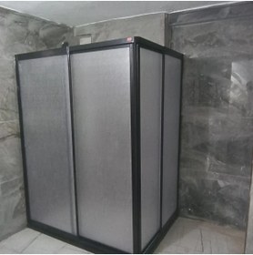 Resim nokta duşakabin 120 X 90 Teknesiz Mika Plastik Camlı Siyah Profilli Duşakabin 