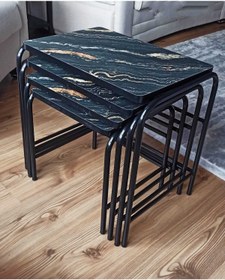 Resim HOMEBELLA 3d Parlak Siyah 4'lü Zigon Sehpa Takım Metal Statik Ayaklı Üreticiden Garantili 