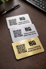Resim Grafiklas QR Kodlu Kişiye Özel Metal Kartvizit 8,3x5,1 cm Isı Baskılı Profesyonel Gümüş Metal Kart 