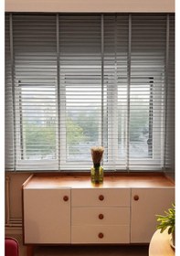 Resim Gri Renk Gerçek Ahşap Jaluzi 50mm Zincirli Redüktörlü Kurdelalı Ajs1004 Gri 