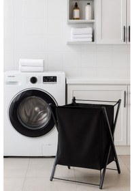 Resim Metal Paslanmaz Kirli Çamaşır Sepeti Siyah 