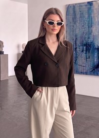 Resim Jaglion New Season Çift Düğme Detaylı Kadın Crop Blazer Ceket 