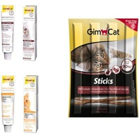 Resim Gimcat Multi-Vitamin Paste 20 G + Gimcat Malt-Soft Extra 20 G + Gimcat Sticks Hindi Etli Ödül Maması 20 G 