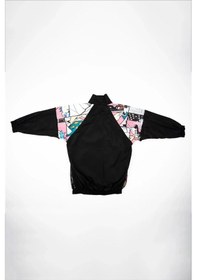 Resim Simala Kadın Siyah Önü File Detaylı Baskılı Yağmurluk Siyah 